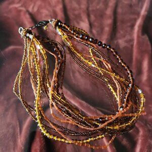 Amber Colored Multi-Strand Seed Bead Short 8in Necklace.